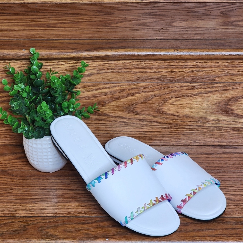 Karl Lagerfeld Paris Women's White Cenie Whipstitch Slide Sandal Size 6 - Picture 9 of 10